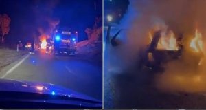 Makina përfshihet nga flakët në “Shkallën e Bushtres” në Pukë – shoferi shpëton mrekullisht!