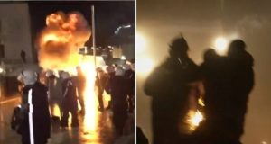 Tetë policë të lënduar gjatë protestës para Parlamentit, ministrja Koçiu: Dhuna nuk mund të justifikohet